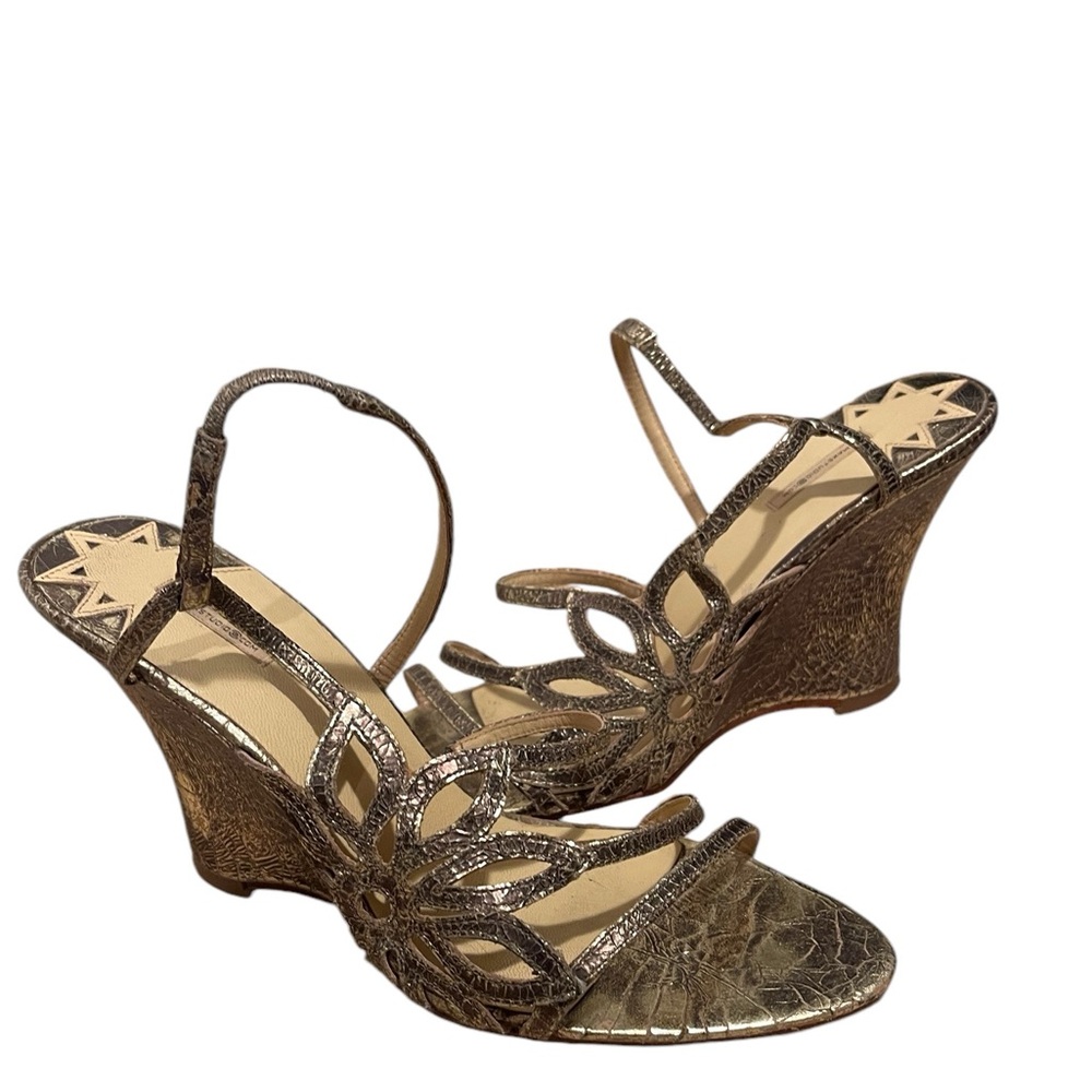 MaxStudio Distressed Metallic Wedge Side Design Fine Leather Upper Sole 8